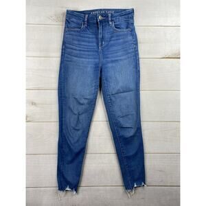 American Eagle Womens Jeans 4 Short Med Wash Curvy Hi Rise Jegging Distressed